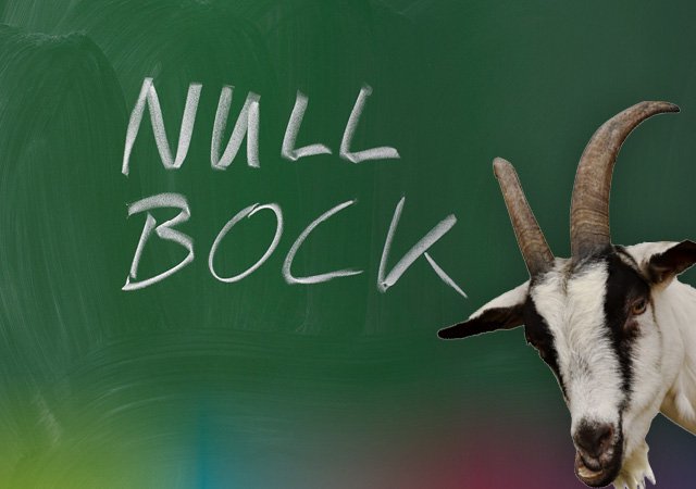 Blackboard with written on it Null Bock and the head of a bock in it